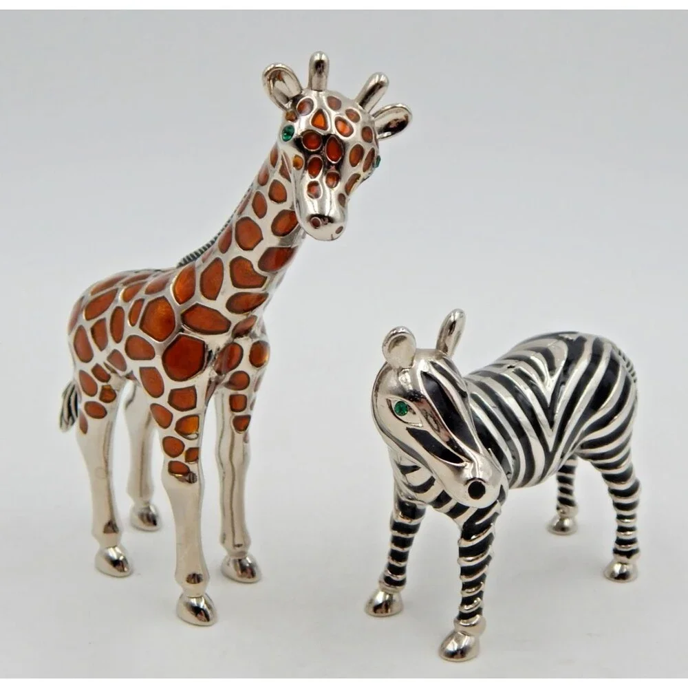 Godinger Silver Co. Enamel Giraffe Zebra Figural Salt Pepper Shakers